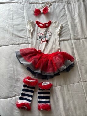 4 piece Baby Girl 1st Fourth of July outfit - 3mo